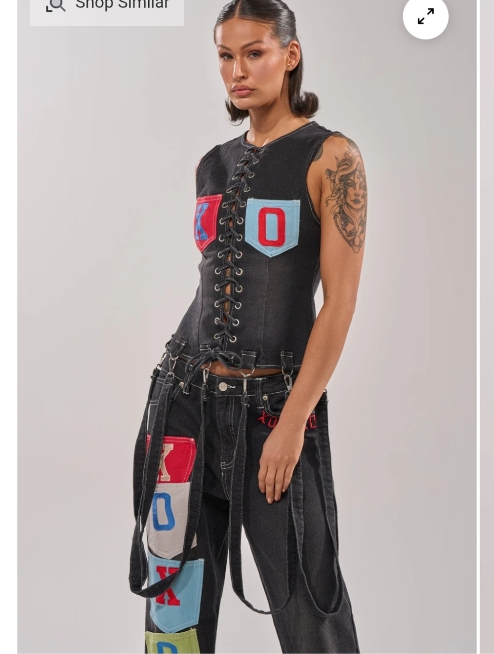 BRING IT BACK LACE UP DENIM TOP - M